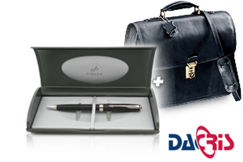 Servietă din piele Notebook 17" Executive + Roller vârf mediu Blue Parker Sonnet Black Laque GT